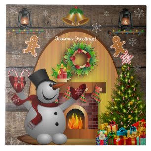 De kerstboom van de Snowman Fireplace bevroeren Tegeltje