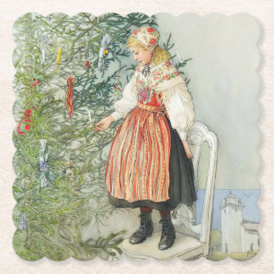 De kerstboom versieren - Carl Larsson Kartonnen Onderzetters