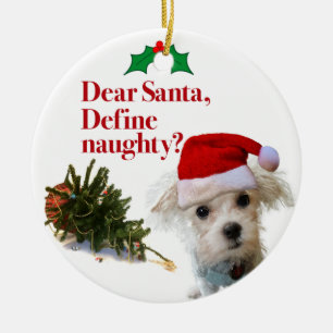 De kerstcirkel rond de Naughty Bichon Keramisch Ornament