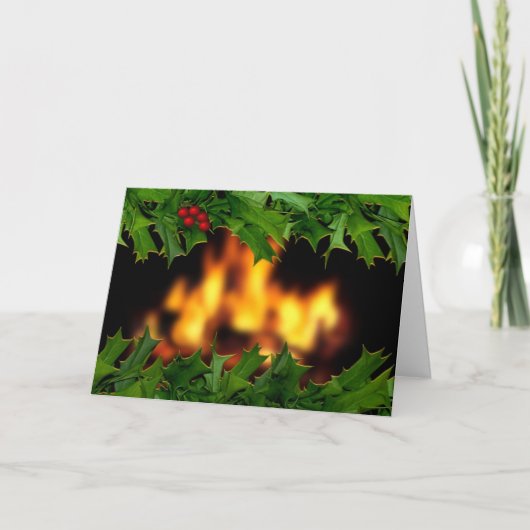 De Kerstkaart van de hulst en van de Haard Feestdagen Kaart (Voorkant)