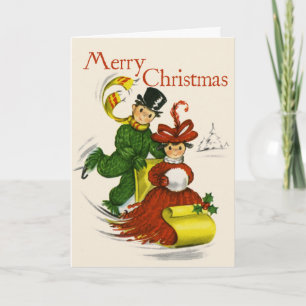 De Kerstkaart van het Paar van Sledding van de Feestdagen Kaart