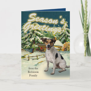 De Kerstkaarten van Russell Terrier Snow Cabin van Feestdagen Kaart