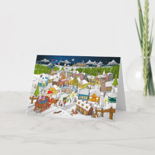 De kerstman ariveert in het kerstdorp bedankkaart