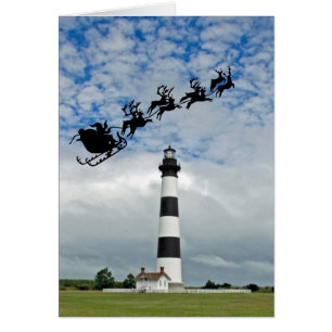 De Kerstman boven de vuurtoren van Bodie Island