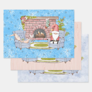 De Kerstman die door de Fireplace met Pasen Bunny Inpakpapier Vel