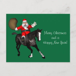 De Kerstman die een Zwart Paard berijden Feestdagenkaart