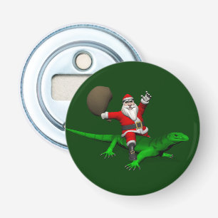 De Kerstman die Groene Hagedis berijden Button Flesopener