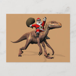 De Kerstman die op Deinonychus berijden Feestdagenkaart