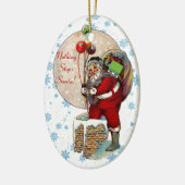 De kerstman en de smalle schoorsteen keramisch ornament (Links)
