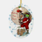 De kerstman en de smalle schoorsteen keramisch ornament (Voorkant)