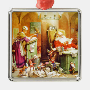 De kerstman en mevrouw Claus en de Elves controler Metalen Ornament