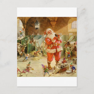 De Kerstman en zijn Elf in de Stal van het Rendier Feestdagenkaart