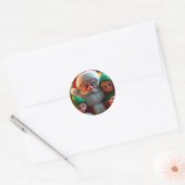 De Kerstman en zijn elven Ronde Sticker (Envelop)