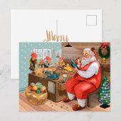 De Kerstman en zijn Elves in de Workshop Briefkaart (Voorkant / Achterkant)
