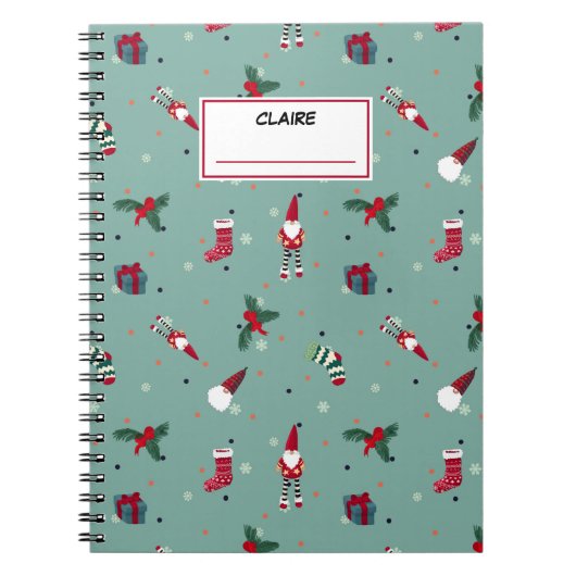 De Kerstman en zijn geschenken. Aangepaste naam Notitieboek (Voorkant)