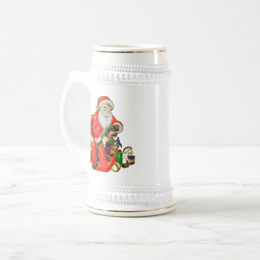 De kerstman en zijn kerstcadeautjes bierpul (Voorkant links)