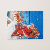 De kerstman en zijn rendier op de dak legpuzzel (Horizontaal)