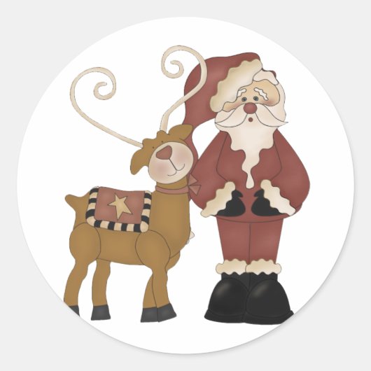 De Kerstman en zijn rendier Ronde Sticker (Voorkant)