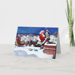 De Kerstman gaat de schoorsteen omlaag om boeken t Kaart