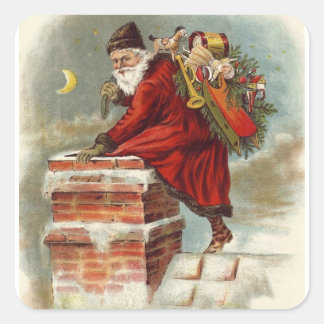 De Kerstman gaat door de schoorsteen Vierkante Sticker