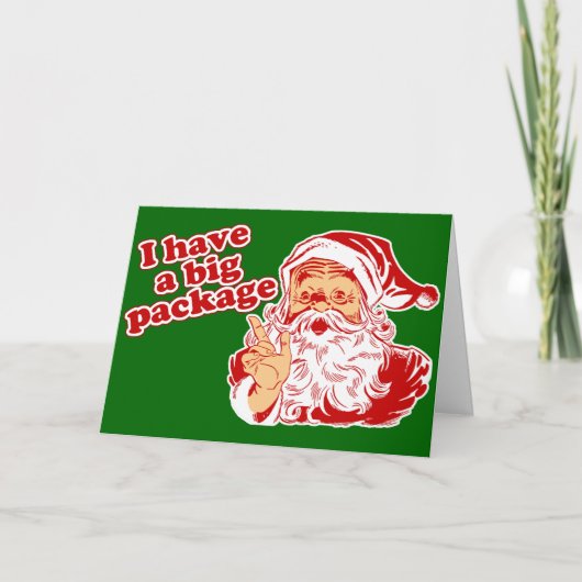 De kerstman heeft een groot pakket feestdagen kaart (Voorkant)