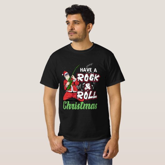 De Kerstman heeft een Rock and Roll Kerstgitaar T-shirt (Voorkant volledig)