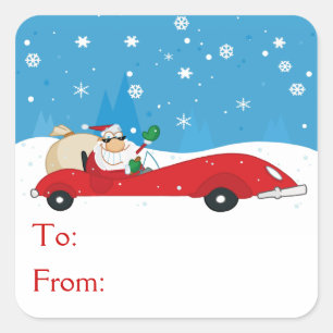 De kerstman in zijn rode cabriolet vierkante sticker