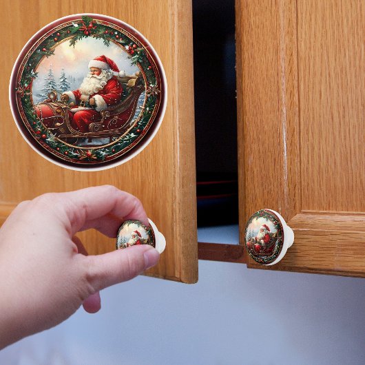 De Kerstman in zijn slee Keramische Knop