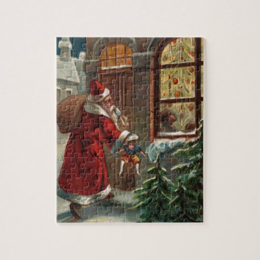 De kerstman is aan de deurpuzzel legpuzzel (Verticaal)