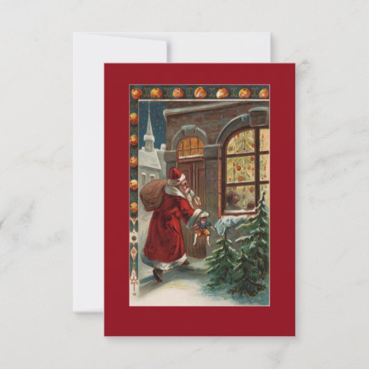 De kerstman is bij de deuruitnodiging kaart (Voorkant)