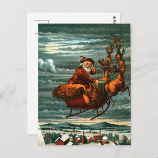 De kerstman is een vechtster en rendieren briefkaart (Voorkant / Achterkant)