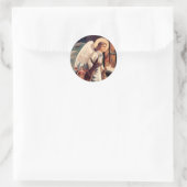 De kerstman kijkt door een raam ronde sticker (Tas)