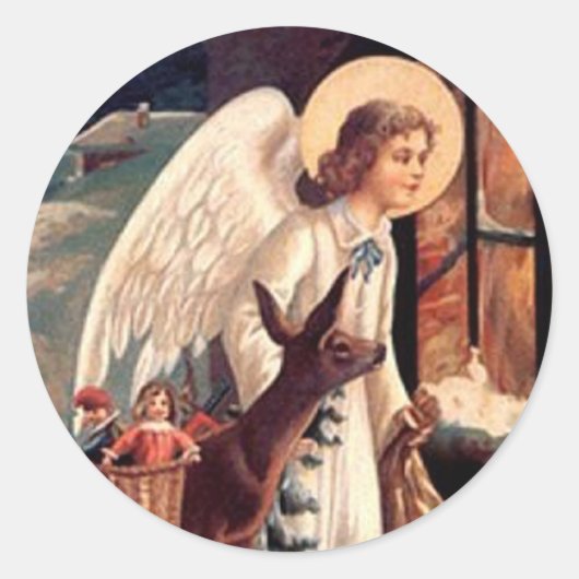 De kerstman kijkt door een raam ronde sticker (Voorkant)