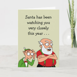 De kerstman kijkt feestdagen kaart