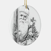 De kerstman komt door de deur. keramisch ornament (Rechts)
