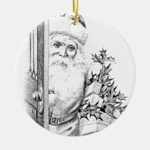 De  kerstman komt door de deur. keramisch ornament