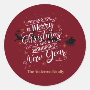 De kerstman komt eraan ronde sticker