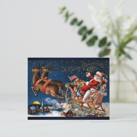 De kerstman komt naar de stad feestdagenkaart (Staand voorkant)