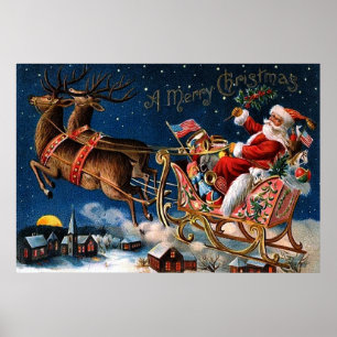 De kerstman komt naar de stad poster