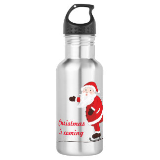 De Kerstman komt op ijs aan schaatsen Waterfles