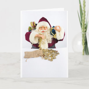 De Kerstman met giften en geldmuntstukken Feestdagen Kaart