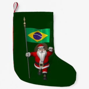 De Kerstman met Vlag van Brazilië Kleine Kerstsok
