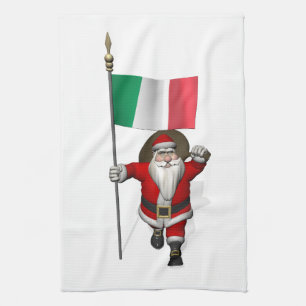 De Kerstman met Vlag van Italië Theedoek