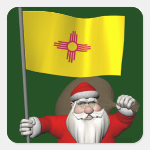 De Kerstman met Vlag van New Mexico Vierkante Sticker