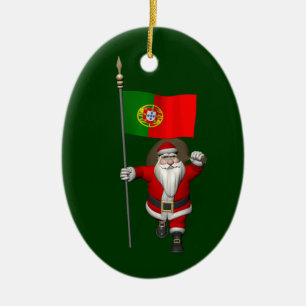 De Kerstman met Vlag van Portugal Keramisch Ornament
