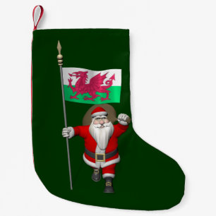 De Kerstman met Vlag van Wales Kleine Kerstsok