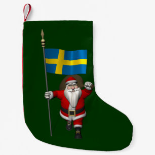 De Kerstman met Vlag van Zweden Kleine Kerstsok
