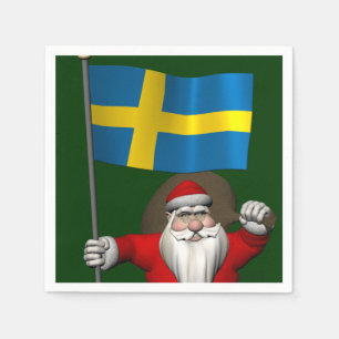 De Kerstman met Vlag van Zweden Servetten