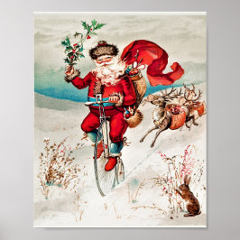 De kerstman op een klooster met een jaarkerst poster