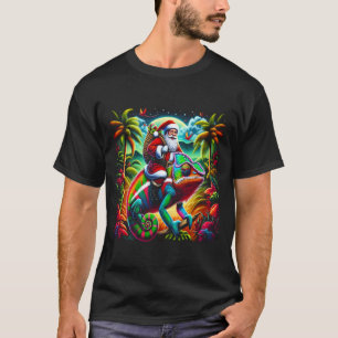 De Kerstman rijdt op een kleurrijke kameleon T-shirt